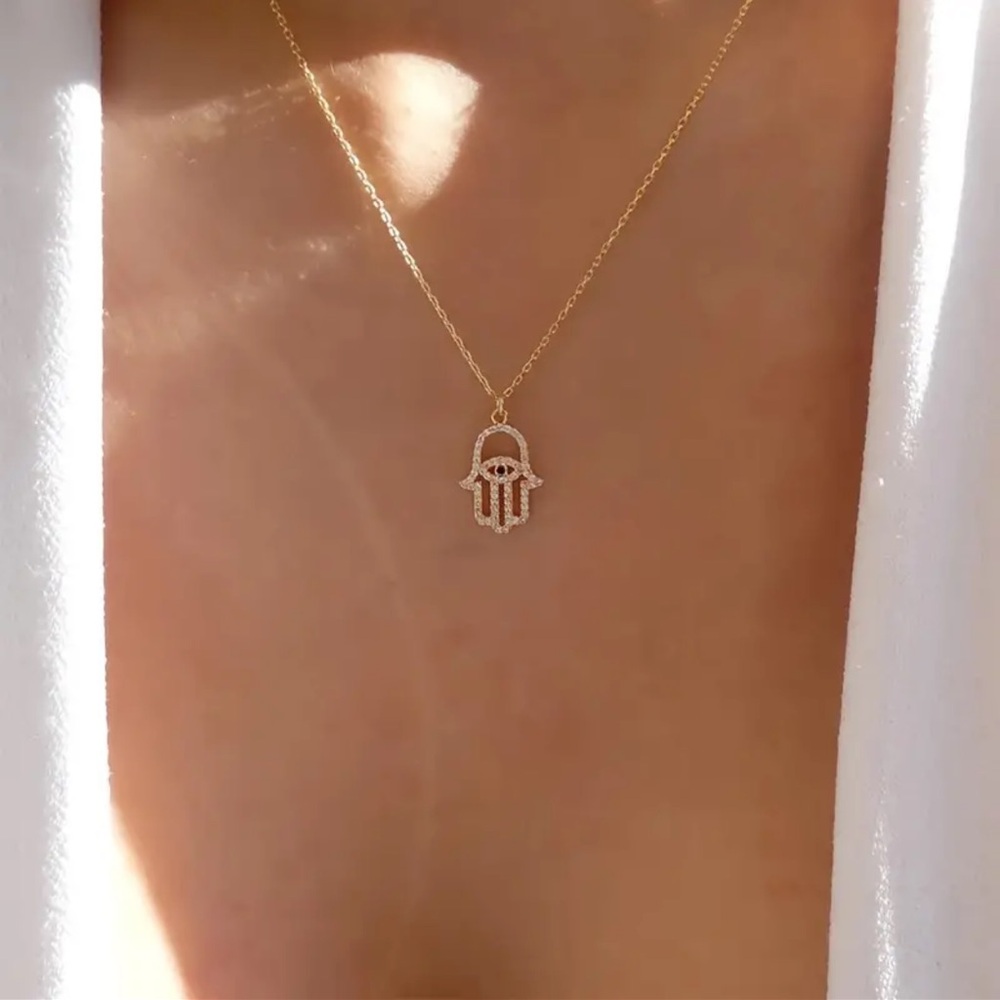 Gold Evil Eye Necklace, Gold Hamsa Hand Necklace, Evil Eye and Hamsa Hand